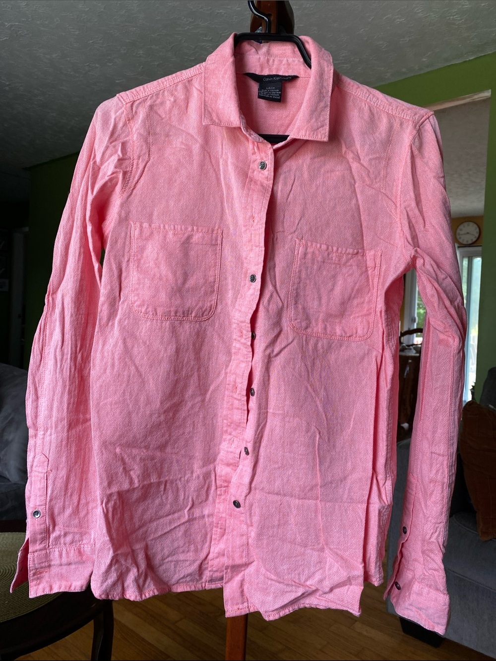 Calvin Klein Jeans 100% Cotton Coral Pink Long-Sleeve Button-Down Shirt